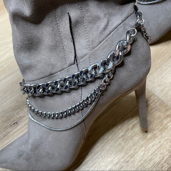 INC International Concepts Women's Taupe Stiletto Reanna Chain Dress Boots sz 5 - Picture 10 of 12